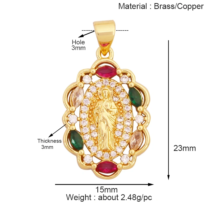 Holy Religious Jesus Cross Virgin Mary Charms Pendant,18K Gold Plated Colourful Zircon Shell Jewelry Necklace Accessories K63