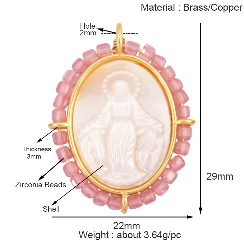 Holy Religious Jesus Cross Virgin Mary Charms Pendant,18K Gold Plated Colourful Zircon Shell Jewelry Necklace Accessories K63