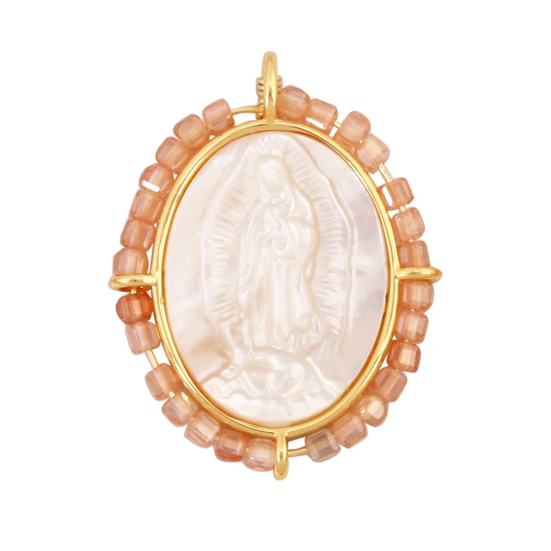 Holy Religious Jesus Cross Virgin Mary Charms Pendant,18K Gold Plated Colourful Zircon Shell Jewelry Necklace Accessories K63