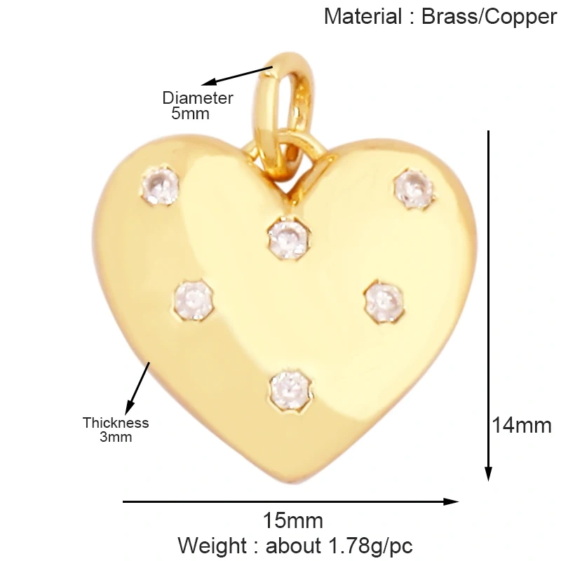 Fashion Colorful Zircon Focal Love Heart Star Charm Pendant,18K Gold Plated Necklace Bracelet DIY Handmade Jewelry Supplies K81