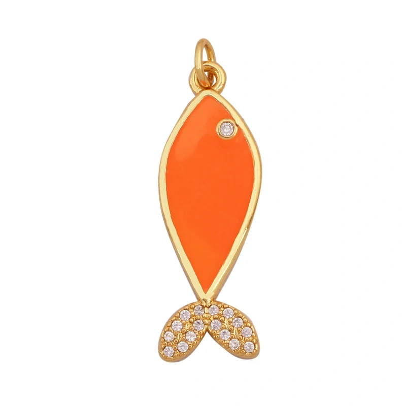 Marine Organism Fish Sea Conch Horse Shell Starfish Crab Fishbone Charm Pendant,Gold Plated Zircon Jewelry Finding Supplies K73