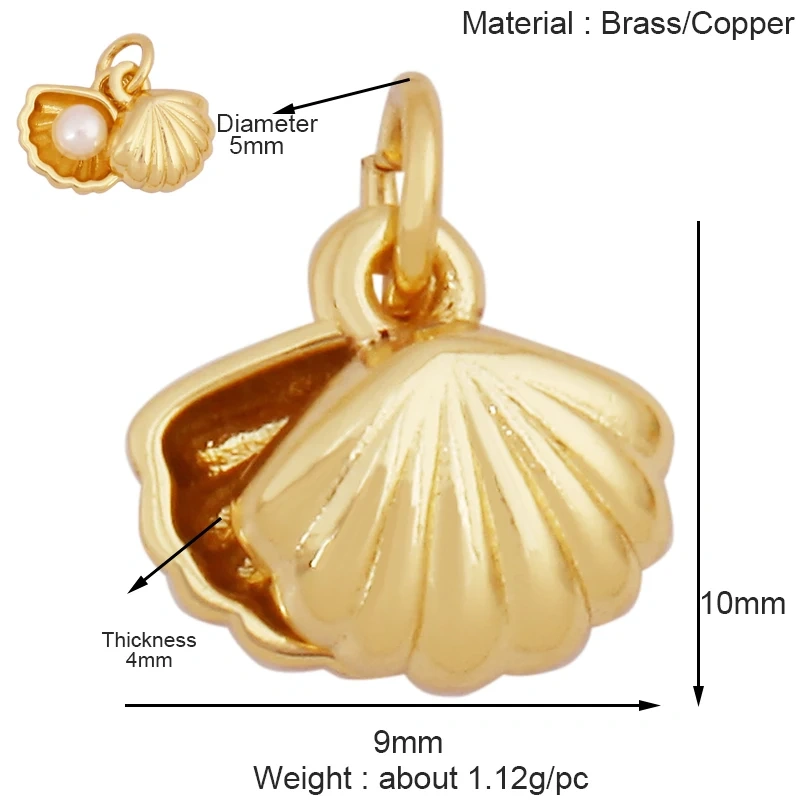 Marine Organism Fish Sea Conch Horse Shell Starfish Crab Fishbone Charm Pendant,Gold Plated Zircon Jewelry Finding Supplies K73