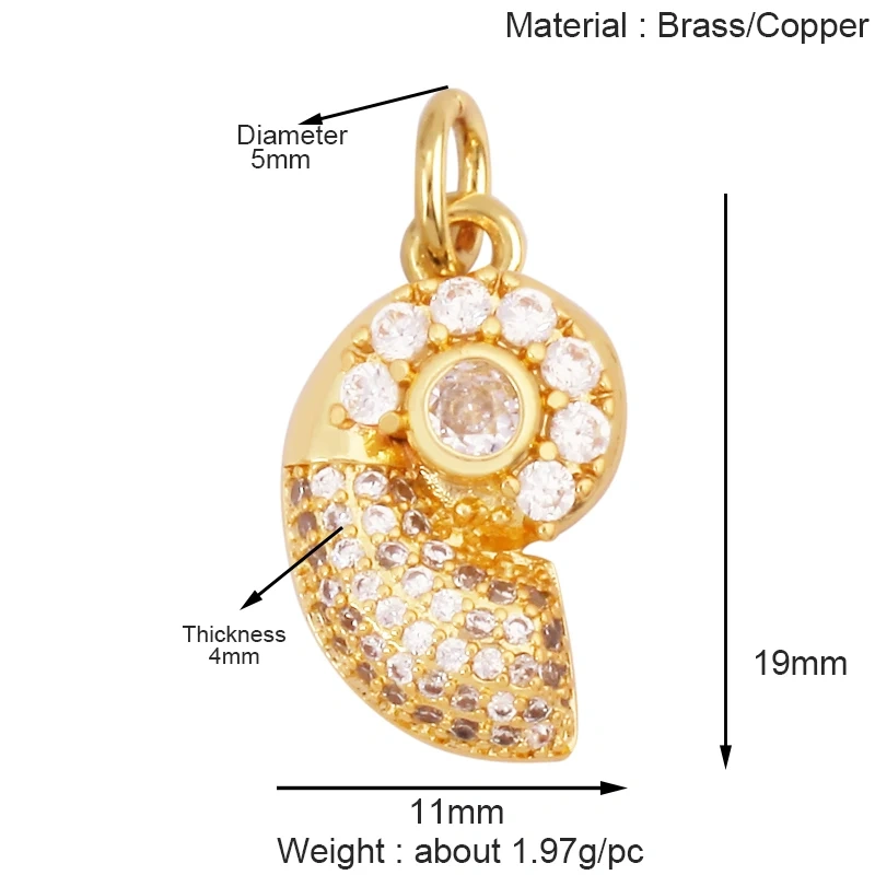 Marine Organism Fish Sea Conch Horse Shell Starfish Crab Fishbone Charm Pendant,Gold Plated Zircon Jewelry Finding Supplies K73