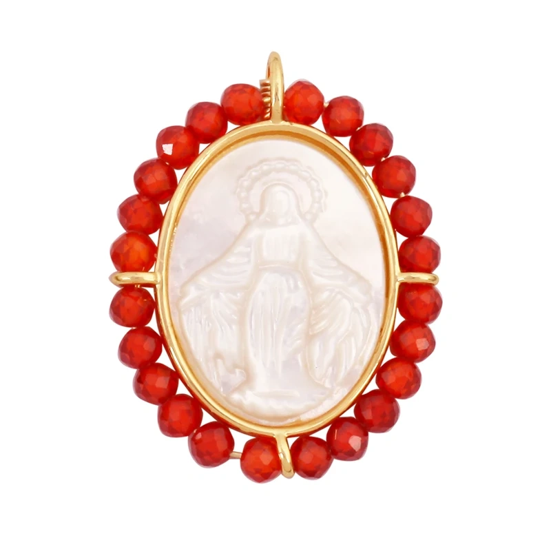 Holy Religious Jesus Cross Virgin Mary Charms Pendant,18K Gold Plated Colourful Zircon Shell Jewelry Necklace Accessories K63