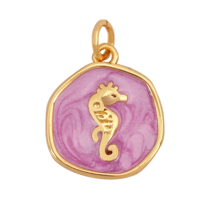 Trendy Ocean Scallop Starfish Dolphin Seahorse Charm Necklace Pendant,Multicolor Enamel Summer Beach Holiday Jewelry Supply K80