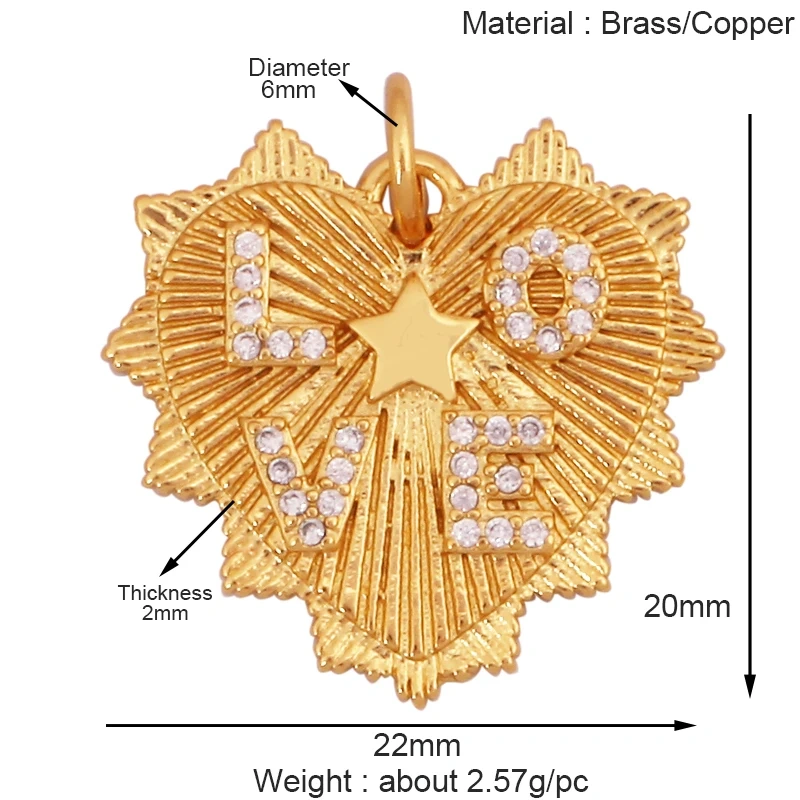 Fashion Colorful Zircon Focal Love Heart Star Charm Pendant,18K Gold Plated Necklace Bracelet DIY Handmade Jewelry Supplies K81
