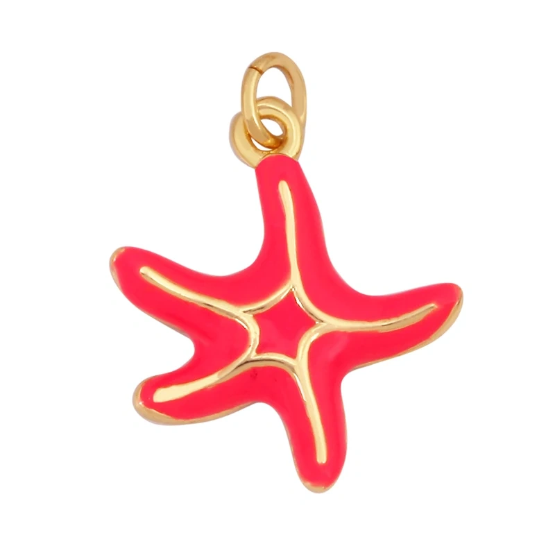 Trendy Ocean Scallop Starfish Dolphin Seahorse Charm Necklace Pendant,Multicolor Enamel Summer Beach Holiday Jewelry Supply K80