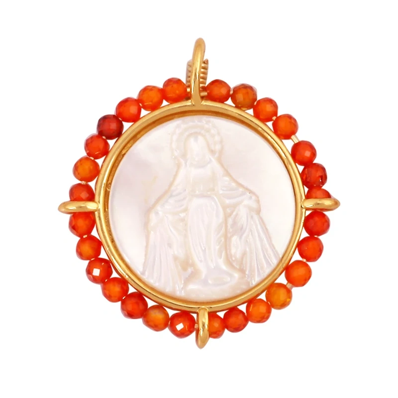 Holy Religious Jesus Cross Virgin Mary Charms Pendant,18K Gold Plated Colourful Zircon Shell Jewelry Necklace Accessories K63