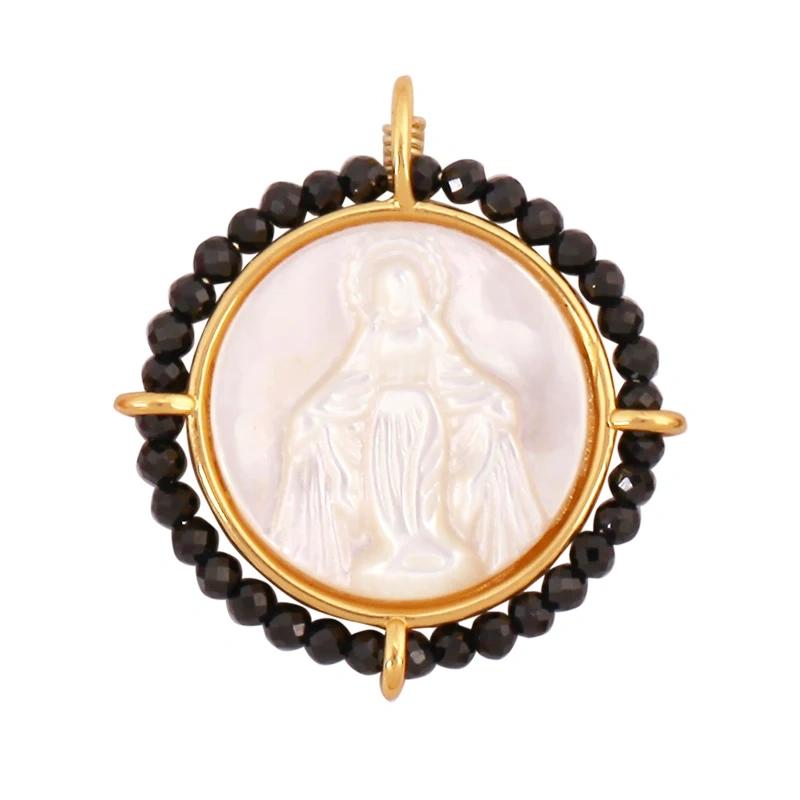 Holy Religious Jesus Cross Virgin Mary Charms Pendant,18K Gold Plated Colourful Zircon Shell Jewelry Necklace Accessories K63