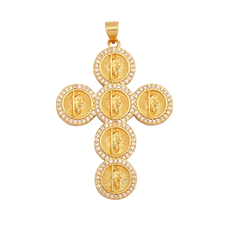 Holy Religious Jesus Cross Virgin Mary Charms Pendant,18K Gold Plated Colourful Zircon Shell Jewelry Necklace Accessories K63
