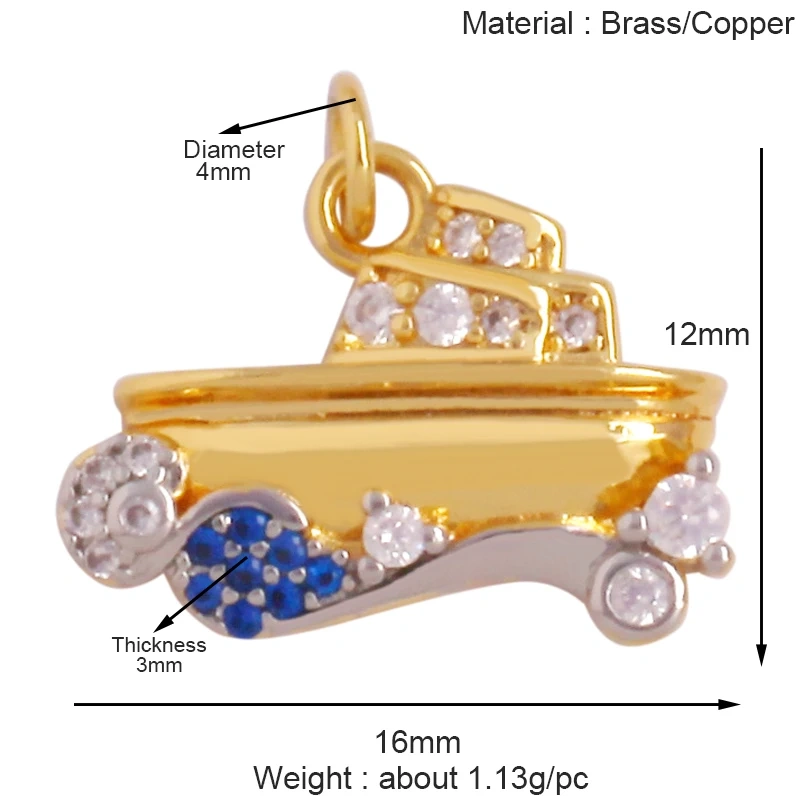 Cowboy Hat Boots Key Glasses Aircraft Windmill Slipper Sports Charm Pendant,Zirconia 18K Gold Necklace Craft Jewelry Supply K78