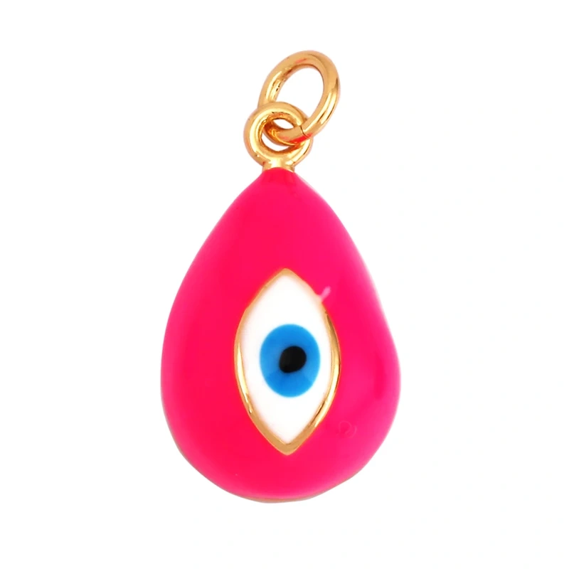 Evil Eye Teardrop Enamel Charm Neon Pink Orange Turquoise Blue Oil Dropped,Real Gold Plated ,Necklace Bracelet Pendant M09 M93