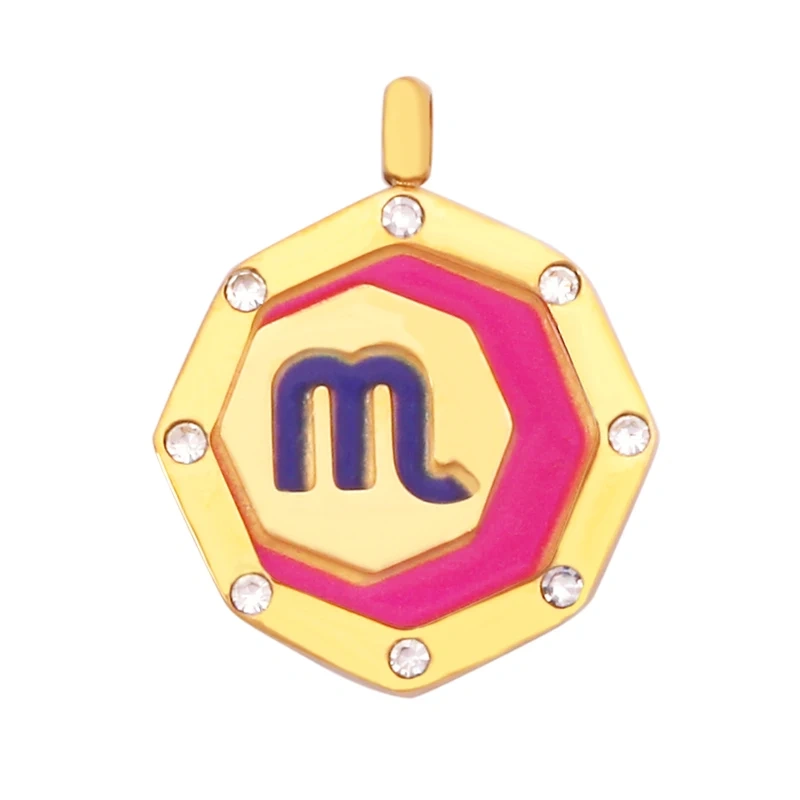 316 Stainless Steel Trendy Zodiac Horoscope Sign Medallion Charm Pendant,18K Gold Plated Necklace Bracelet Jewelry Supplies K77