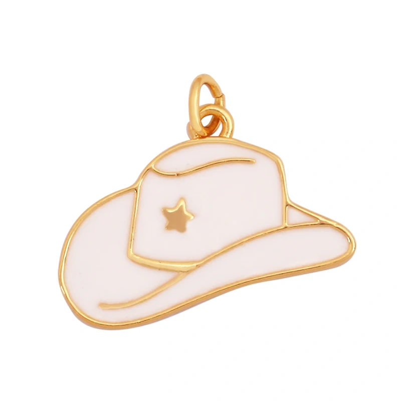Trendy Cowboy Hat Boots Colorful Enamel Charm Pendants,Fashion 18K Gold Plated Cap Necklace Making Accessories Supplies K77