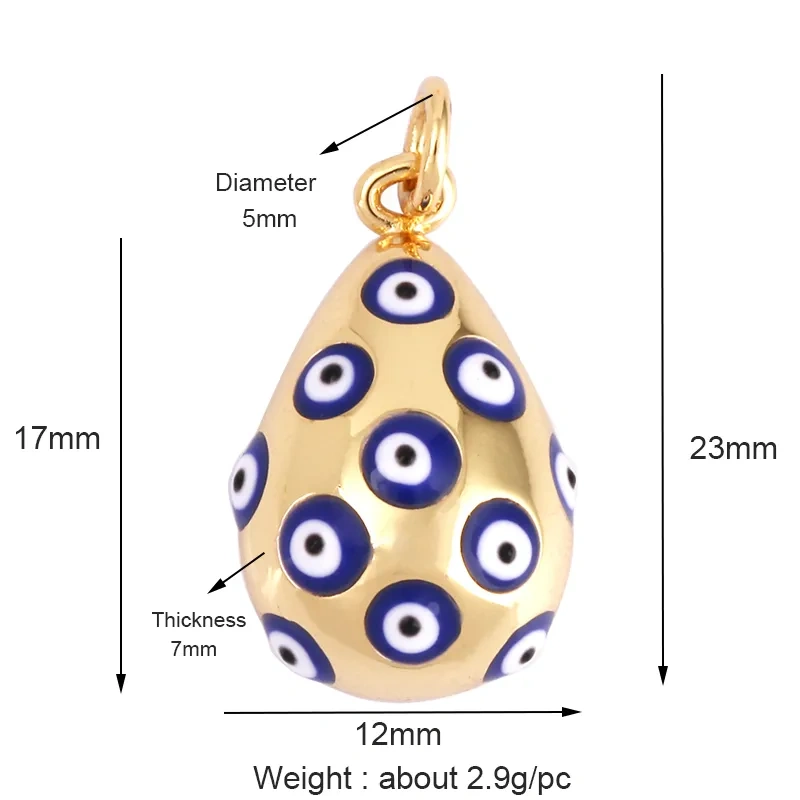 Evil Eye Teardrop Enamel Charm Neon Pink Orange Turquoise Blue Oil Dropped,Real Gold Plated ,Necklace Bracelet Pendant M09 M93