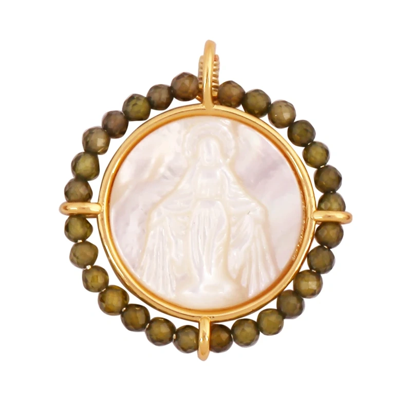 Holy Religious Jesus Cross Virgin Mary Charms Pendant,18K Gold Plated Colourful Zircon Shell Jewelry Necklace Accessories K63