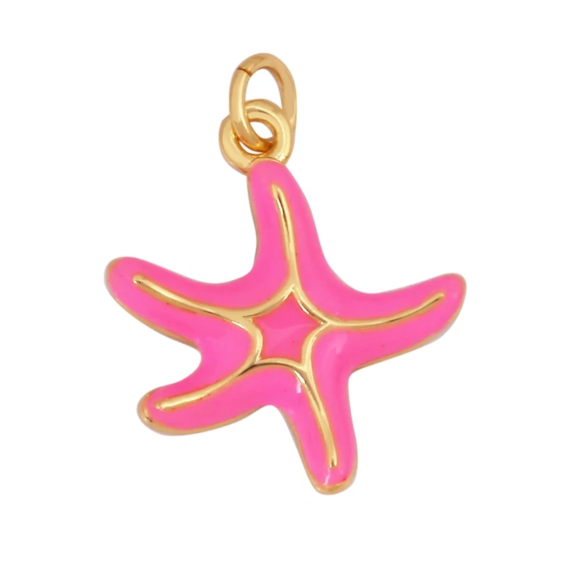 Trendy Ocean Scallop Starfish Dolphin Seahorse Charm Necklace Pendant,Multicolor Enamel Summer Beach Holiday Jewelry Supply K80