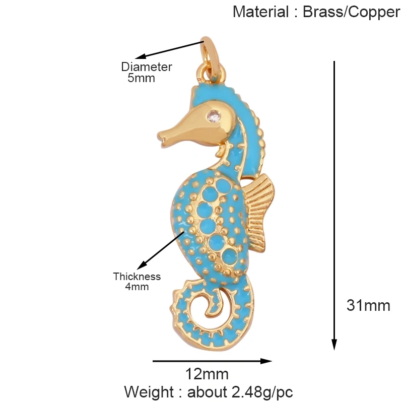 Trendy Ocean Scallop Starfish Dolphin Seahorse Charm Necklace Pendant,Multicolor Enamel Summer Beach Holiday Jewelry Supply K80