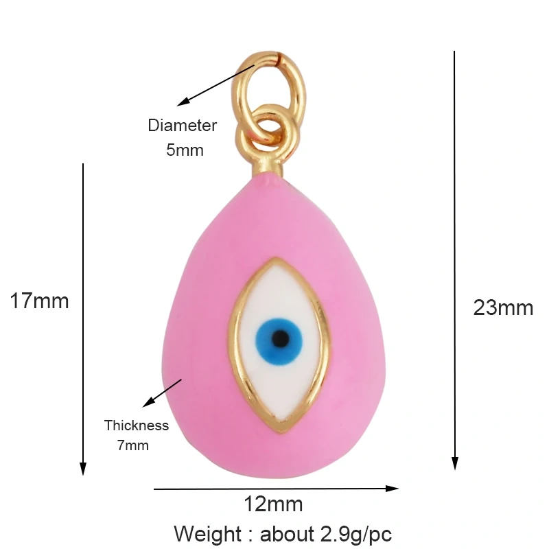 Evil Eye Teardrop Enamel Charm Neon Pink Orange Turquoise Blue Oil Dropped,Real Gold Plated ,Necklace Bracelet Pendant M09 M93