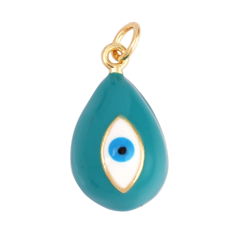 Evil Eye Teardrop Enamel Charm Neon Pink Orange Turquoise Blue Oil Dropped,Real Gold Plated ,Necklace Bracelet Pendant M09 M93