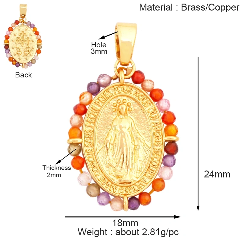 Holy Religious Jesus Cross Virgin Mary Charms Pendant,18K Gold Plated Colourful Zircon Shell Jewelry Necklace Accessories M63