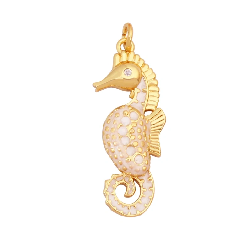 Trendy Ocean Scallop Starfish Dolphin Seahorse Charm Necklace Pendant,Multicolor Enamel Summer Beach Holiday Jewelry Supply K80