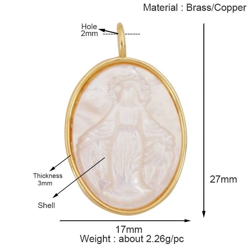 Holy Religious Jesus Cross Virgin Mary Charms Pendant,18K Gold Plated Colourful Zircon Shell Jewelry Necklace Accessories K63