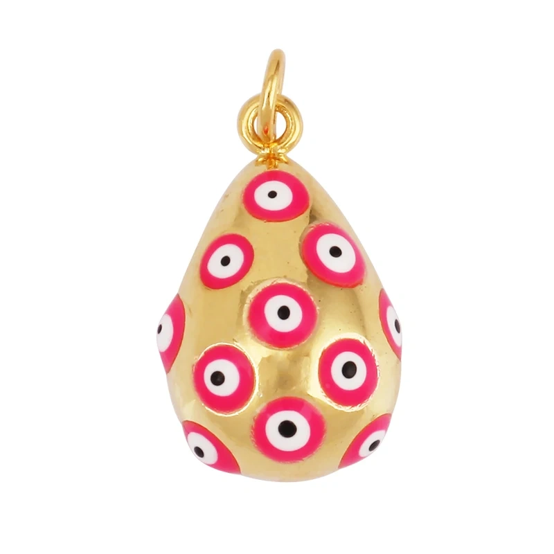 Evil Eye Teardrop Enamel Charm Neon Pink Orange Turquoise Blue Oil Dropped,Real Gold Plated ,Necklace Bracelet Pendant M09 M93
