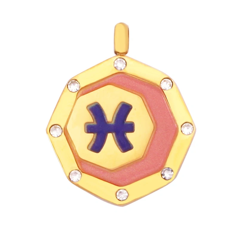 316 Stainless Steel Trendy Zodiac Horoscope Sign Medallion Charm Pendant,18K Gold Plated Necklace Bracelet Jewelry Supplies K77