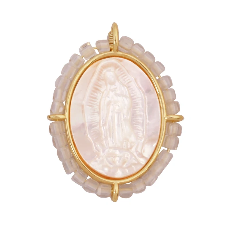 Holy Religious Jesus Cross Virgin Mary Charms Pendant,18K Gold Plated Colourful Zircon Shell Jewelry Necklace Accessories K63
