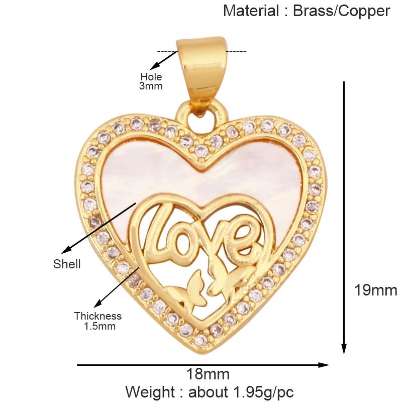 Fashion Colorful Zircon Focal Love Heart Star Charm Pendant,18K Gold Plated Necklace Bracelet DIY Handmade Jewelry Supplies K81