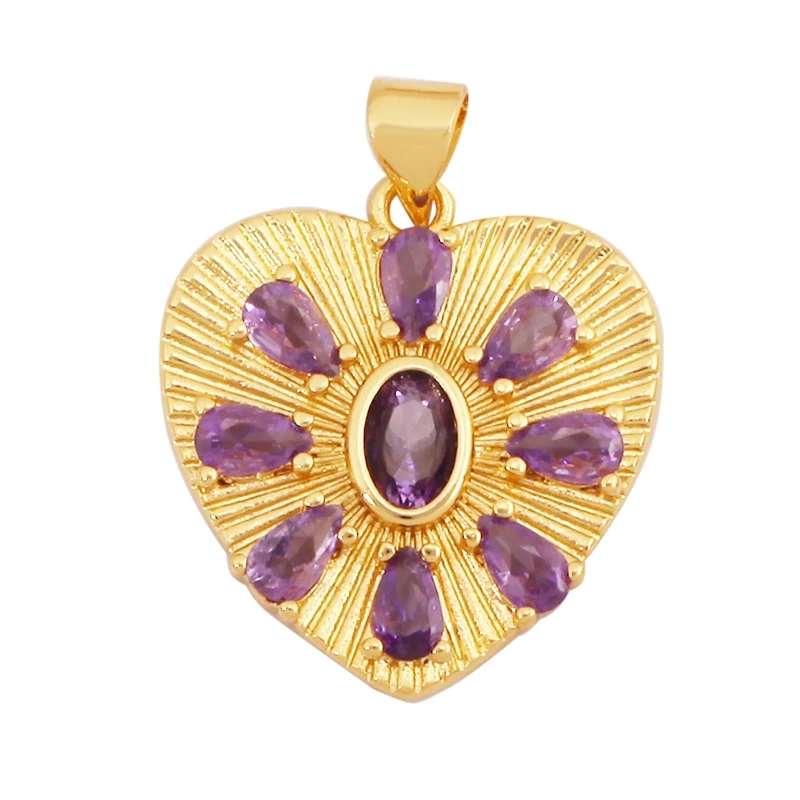 Fashion Colorful Zircon Focal Love Heart Star Charm Pendant,18K Gold Plated Necklace Bracelet DIY Handmade Jewelry Supplies K81