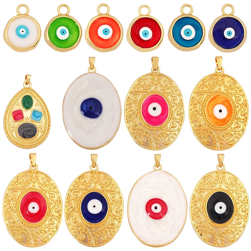 Trendy Colorful Evil Eye Charm Pendant Stone for Necklace,18K Gold Plated Zircon Bracelet Jewelry Accessories Supplies K60