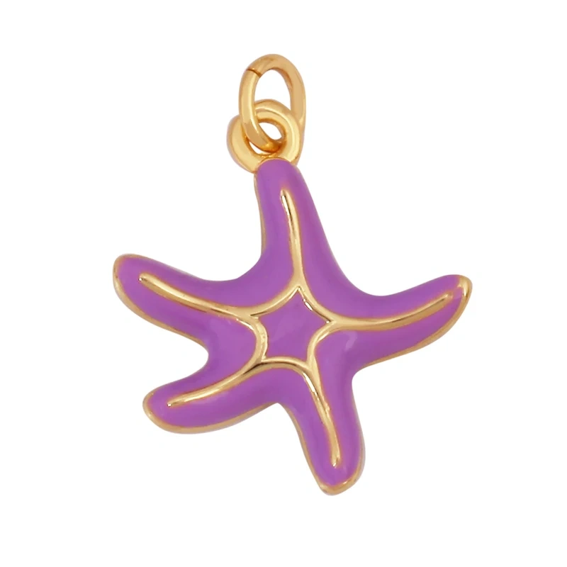 Trendy Ocean Scallop Starfish Dolphin Seahorse Charm Necklace Pendant,Multicolor Enamel Summer Beach Holiday Jewelry Supply K80