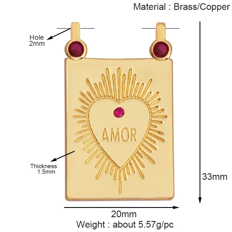 Fashion Colorful Zircon Focal Love Heart Star Charm Pendant,18K Gold Plated Necklace Bracelet DIY Handmade Jewelry Supplies K81