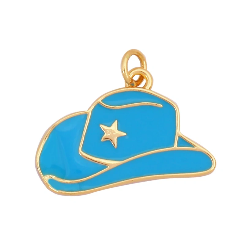 Trendy Cowboy Hat Boots Colorful Enamel Charm Pendants,Fashion 18K Gold Plated Cap Necklace Making Accessories Supplies K77