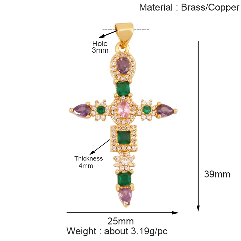 Holy Religious Jesus Cross Virgin Mary Charms Pendant,18K Gold Plated Colourful Zircon Shell Jewelry Necklace Accessories M63