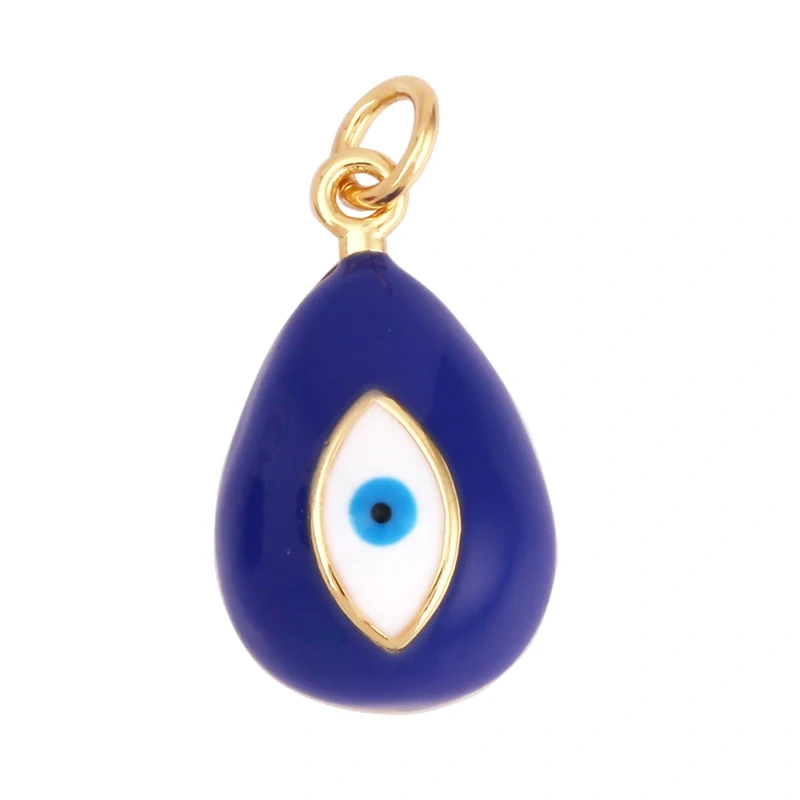 Evil Eye Teardrop Enamel Charm Neon Pink Orange Turquoise Blue Oil Dropped,Real Gold Plated ,Necklace Bracelet Pendant M09 M93