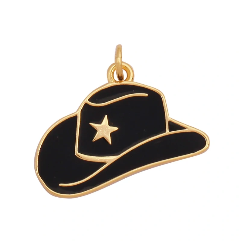 Trendy Cowboy Hat Boots Colorful Enamel Charm Pendants,Fashion 18K Gold Plated Cap Necklace Making Accessories Supplies K77