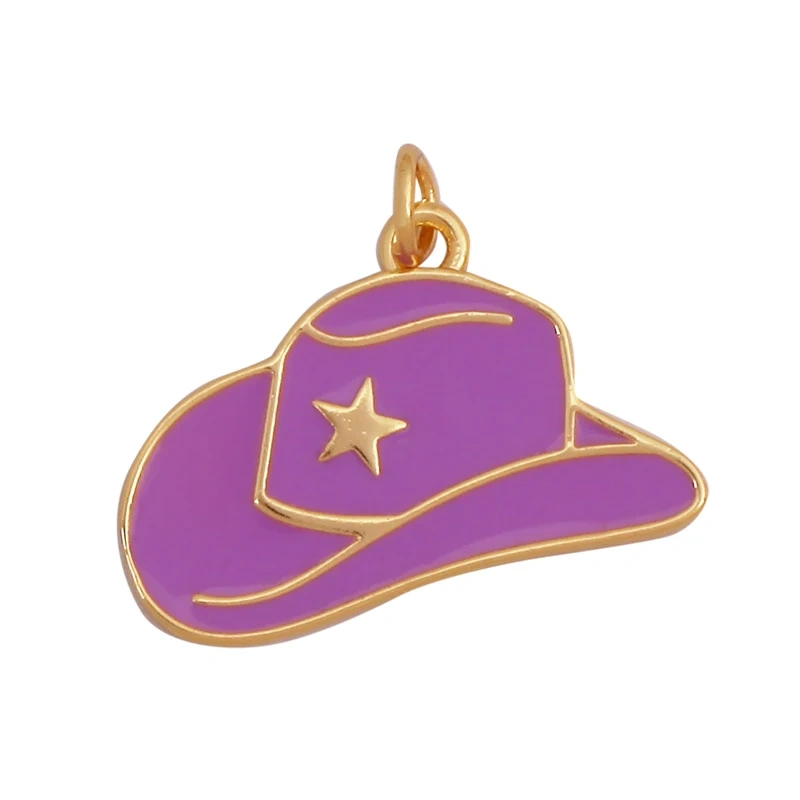 Trendy Cowboy Hat Boots Colorful Enamel Charm Pendants,Fashion 18K Gold Plated Cap Necklace Making Accessories Supplies K77