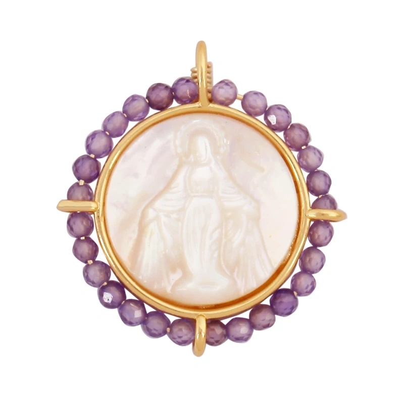 Holy Religious Jesus Cross Virgin Mary Charms Pendant,18K Gold Plated Colourful Zircon Shell Jewelry Necklace Accessories K63