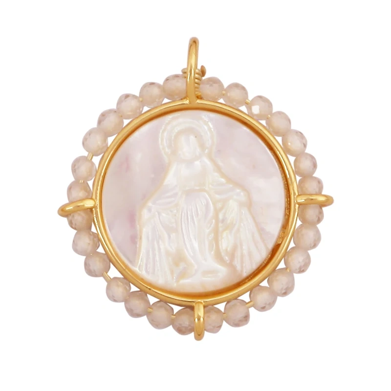 Holy Religious Jesus Cross Virgin Mary Charms Pendant,18K Gold Plated Colourful Zircon Shell Jewelry Necklace Accessories K63