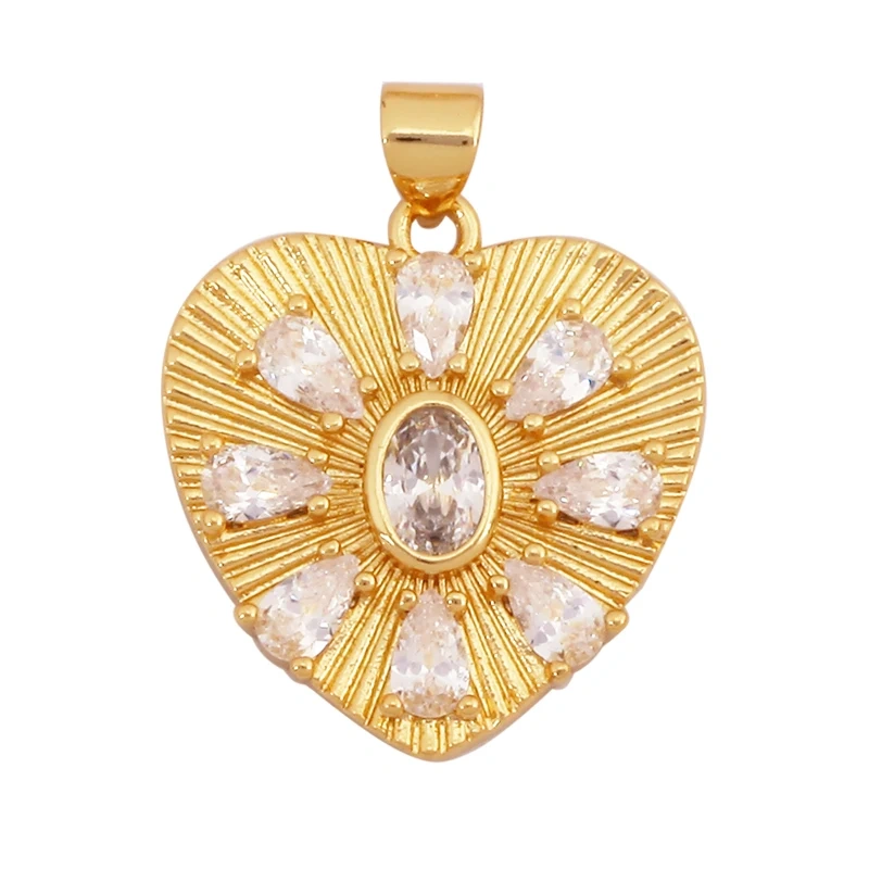 Fashion Colorful Zircon Focal Love Heart Star Charm Pendant,18K Gold Plated Necklace Bracelet DIY Handmade Jewelry Supplies K81