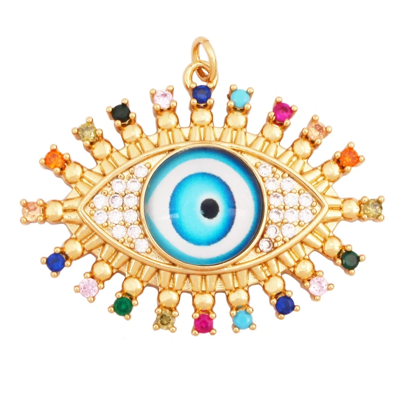 Fashion Colorful Evil Eye Charm Pendant,18K Gold Plated Cubic Zirconia Glass Stone Jewelry Necklace Bracelet Supplies K81