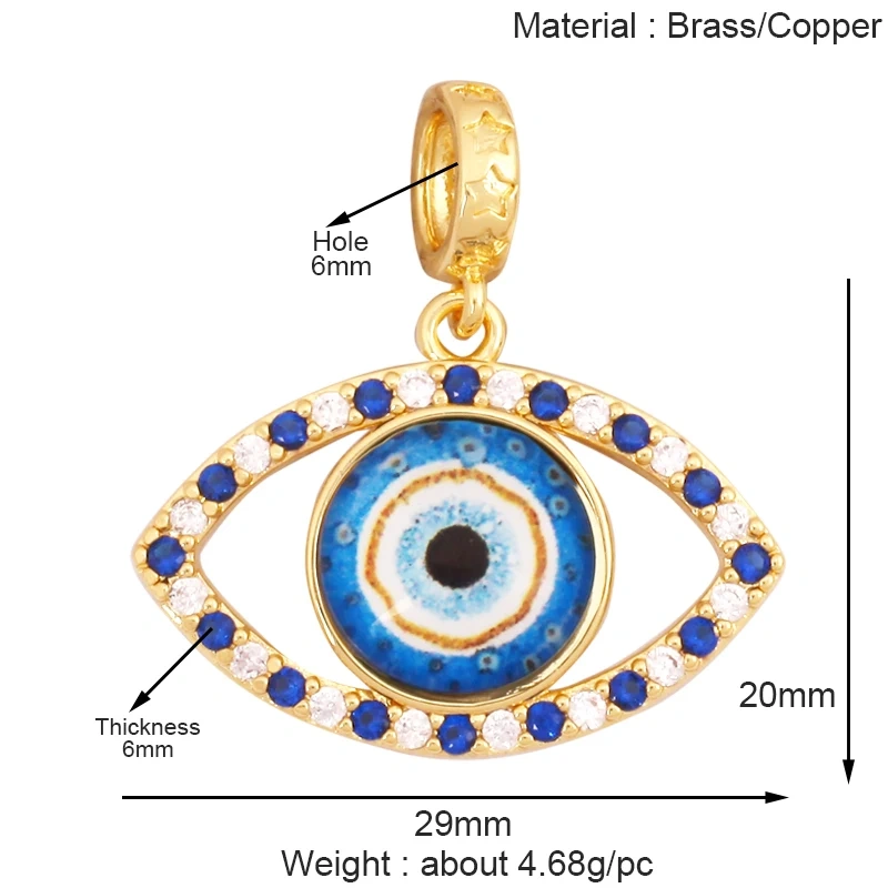 Fashion Colorful Evil Eye Charm Pendant,18K Gold Plated Cubic Zirconia Glass Stone Jewelry Necklace Bracelet Supplies K81