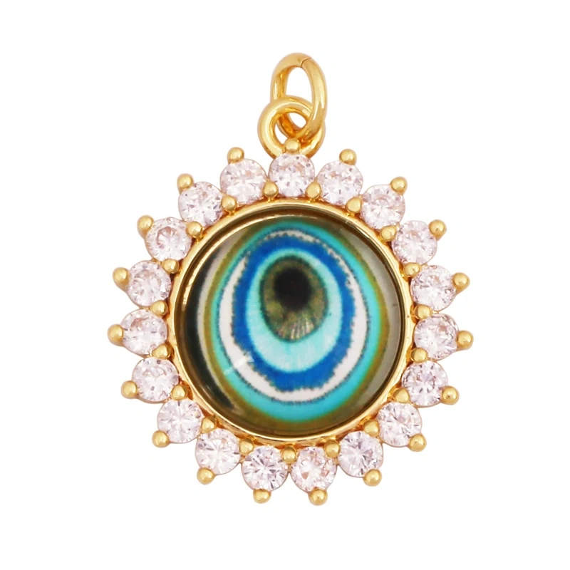 Fashion Colorful Evil Eye Charm Pendant,18K Gold Plated Cubic Zirconia Glass Stone Jewelry Necklace Bracelet Supplies K81