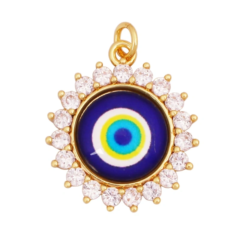 Fashion Colorful Evil Eye Charm Pendant,18K Gold Plated Cubic Zirconia Glass Stone Jewelry Necklace Bracelet Supplies K81