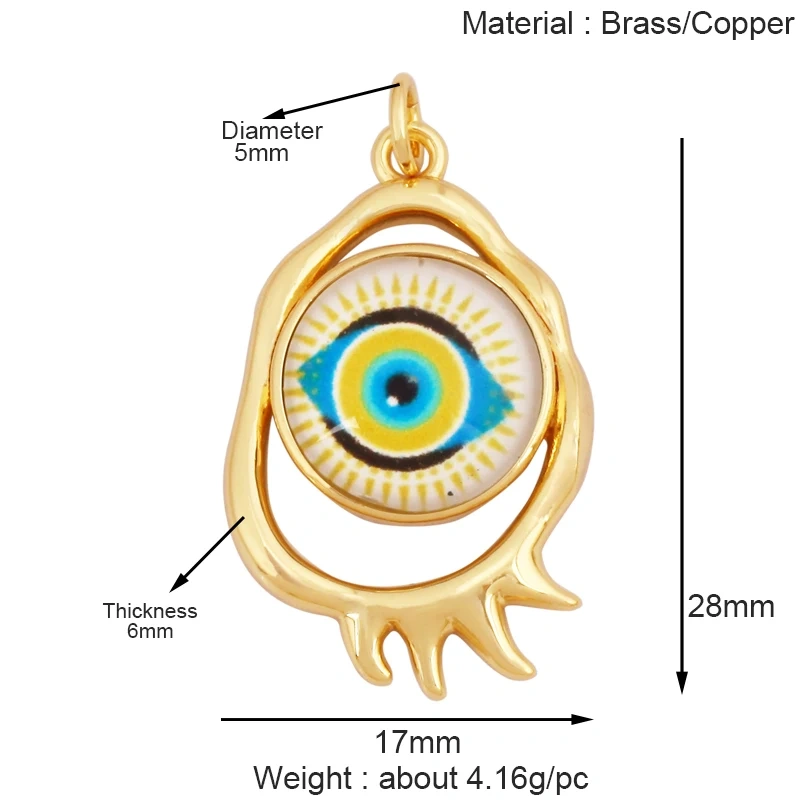 Fashion Colorful Evil Eye Charm Pendant,18K Gold Plated Cubic Zirconia Glass Stone Jewelry Necklace Bracelet Supplies K81