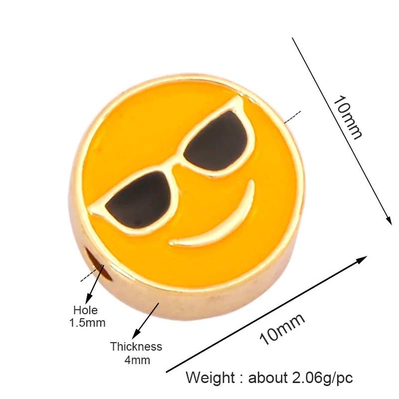 Colourful Enamel Sun Lightning Camera Beer Cup Car Fire Happy Face Bead,18K Gold Plated Bracelet Necklace Accessories Supply K49