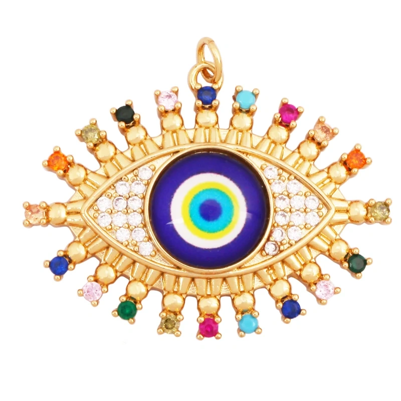 Fashion Colorful Evil Eye Charm Pendant,18K Gold Plated Cubic Zirconia Glass Stone Jewelry Necklace Bracelet Supplies K81